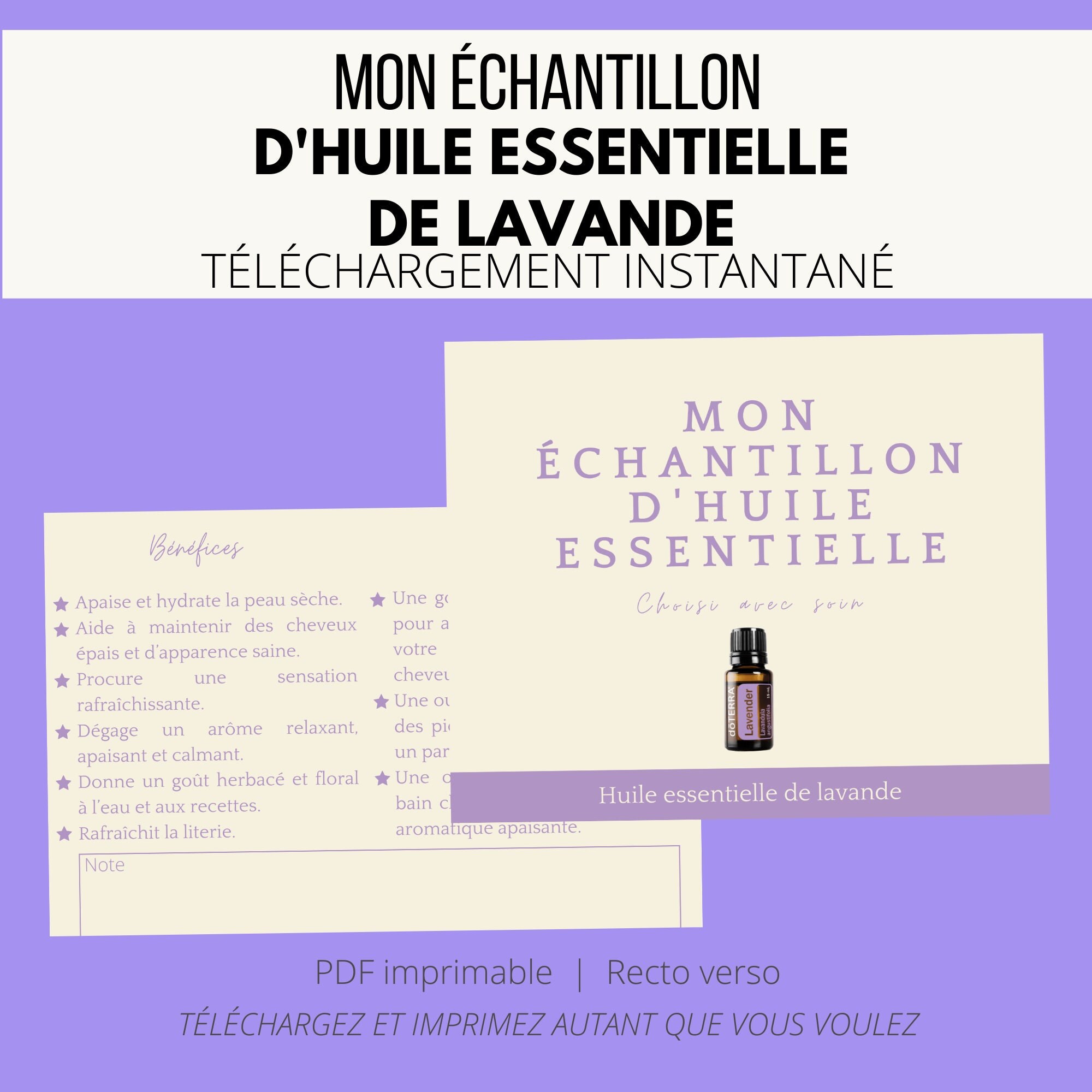Fiche téléchargeable - carte d'échantillon huile essentielle lavande