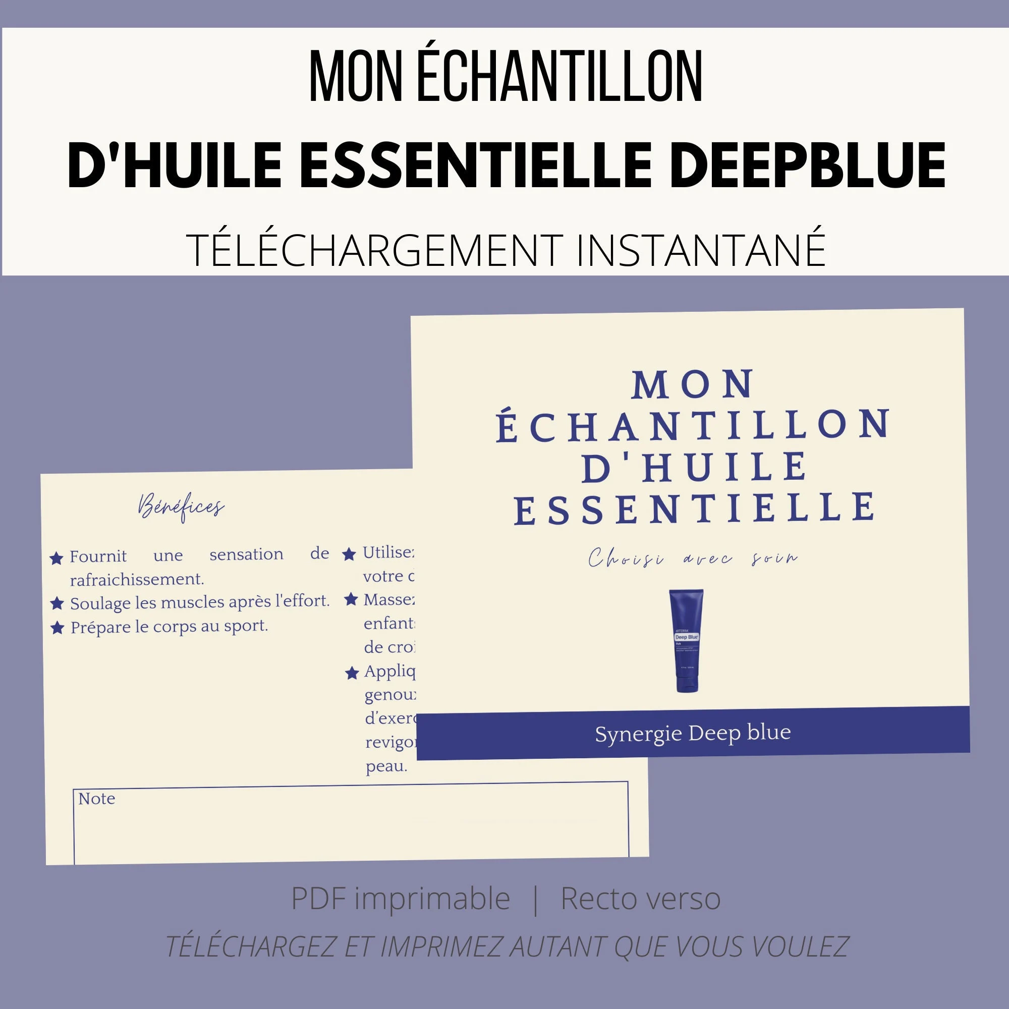 Fiche téléchargeable - carte d'échantillon huile essentielle Deepblue