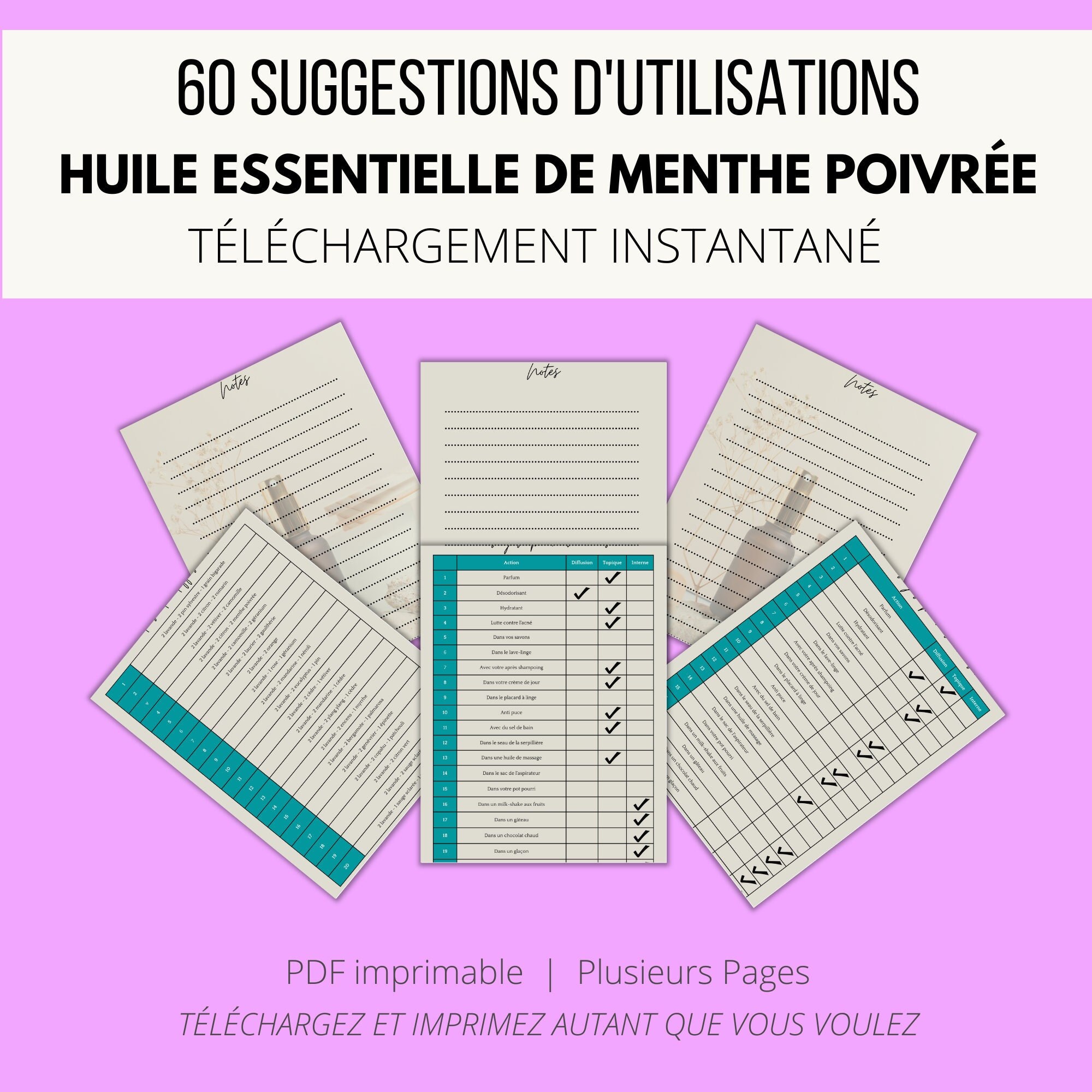 Fiche téléchargeable - 60 utilisations pour l'huile essentielle de menthe poivrée
